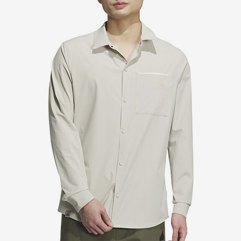 阿迪达斯男士休闲翻领长袖衬衫
