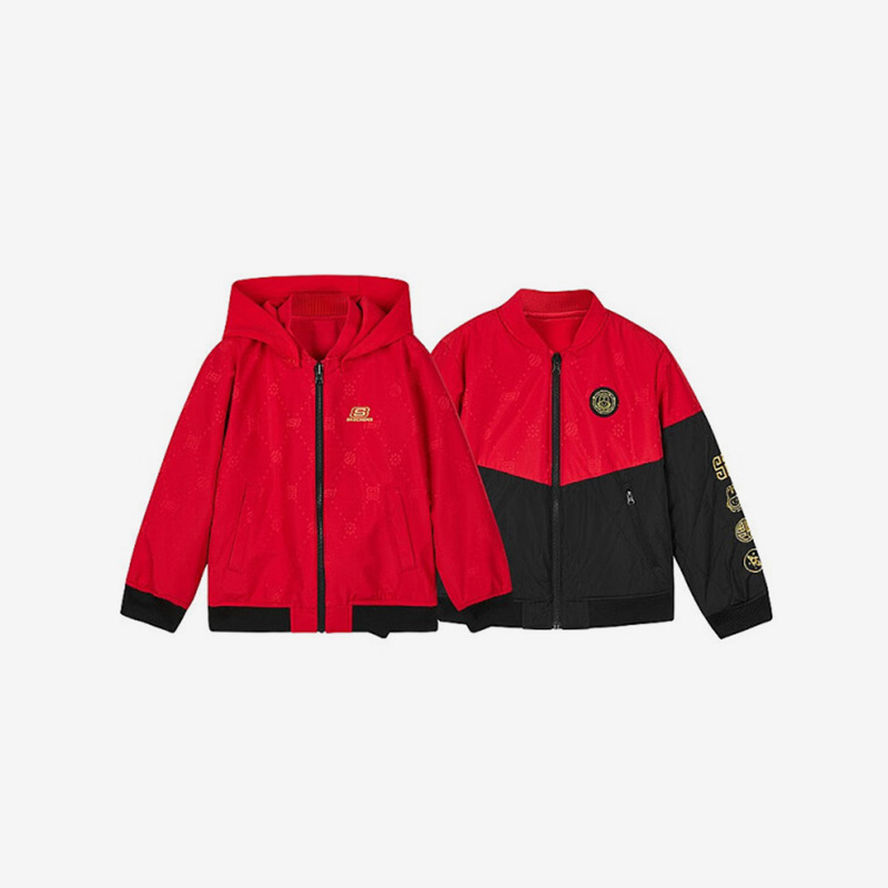 Skechers/斯凯奇正品春季新款男童运动休闲双面穿裥棉外套