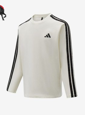 Adidas/阿迪达斯正品3STLS新款男米白黑色休闲长袖T恤KR2536