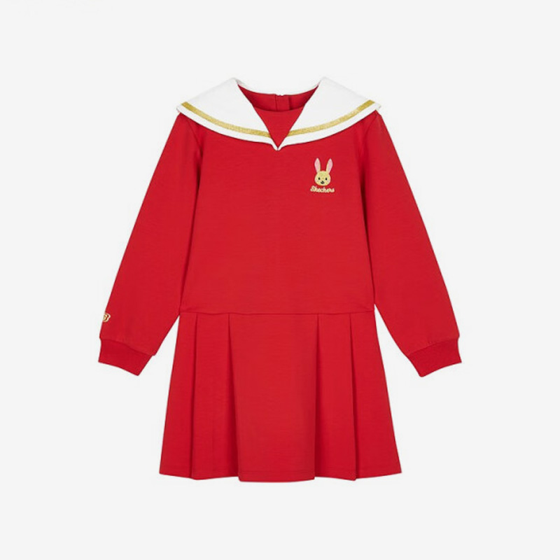 Skechers/斯凯奇正品春季女童休闲可爱兔耳运动连衣裙