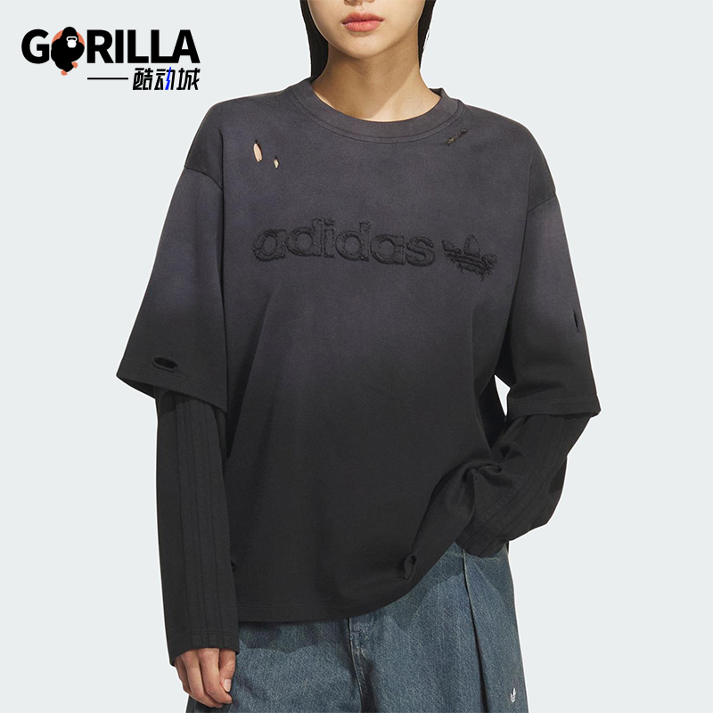 Adidas/阿迪达斯正品三叶草女士休闲二合一复古圆领上衣KS6112
