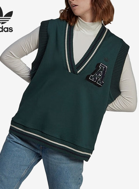 Adidas/阿迪达斯官方正品新款女子V领复古运动针织背心马甲IA8323