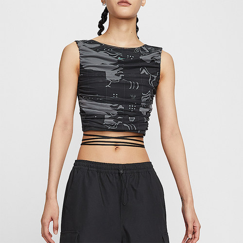 Nike/耐克正品2025秋季女士时尚短款无袖紧身网眼背心HM4955-084