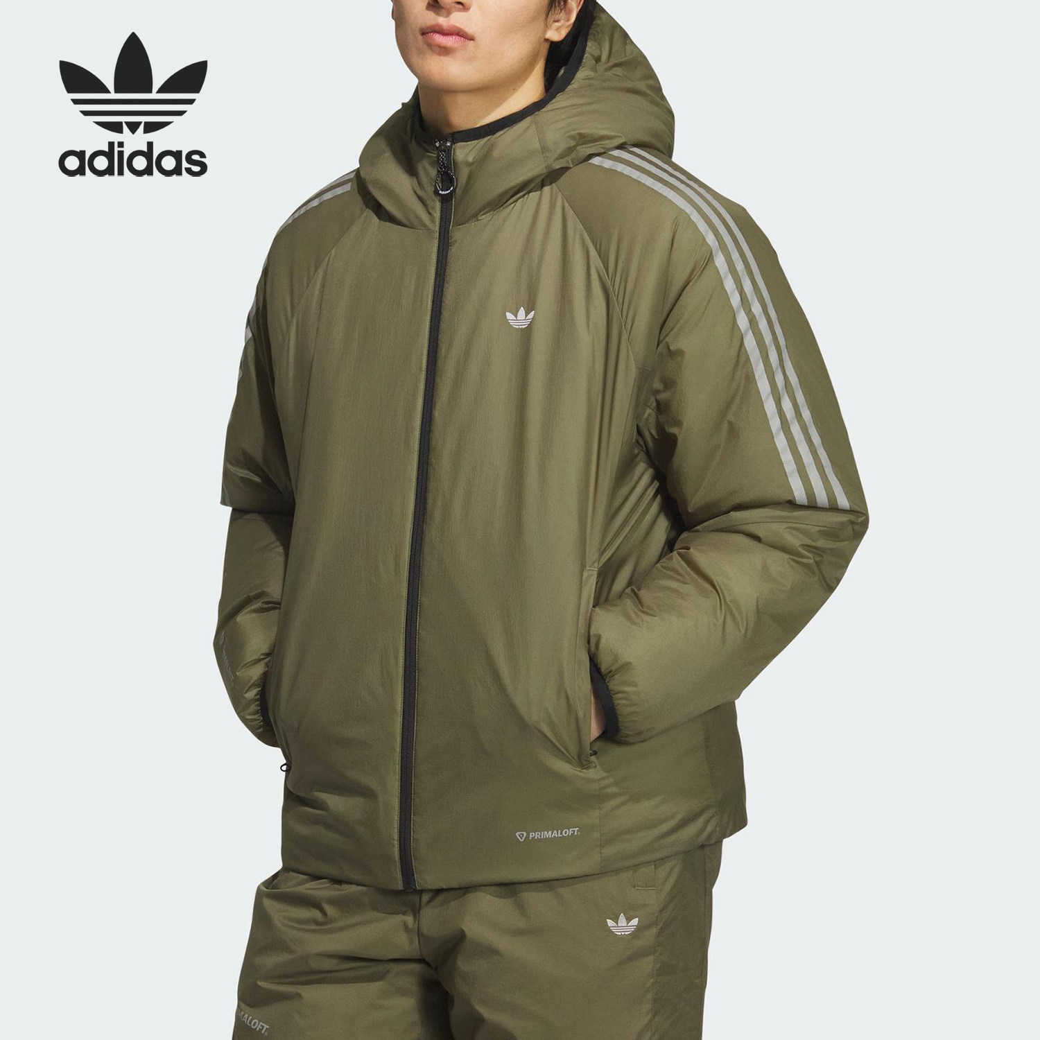 Adidas/阿迪达斯官方正品三叶草男士保暖连帽宽松运动棉服KH2025