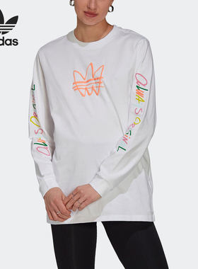Adidas/阿迪达斯正品三叶草女士印花休闲针织长袖T恤HN6339