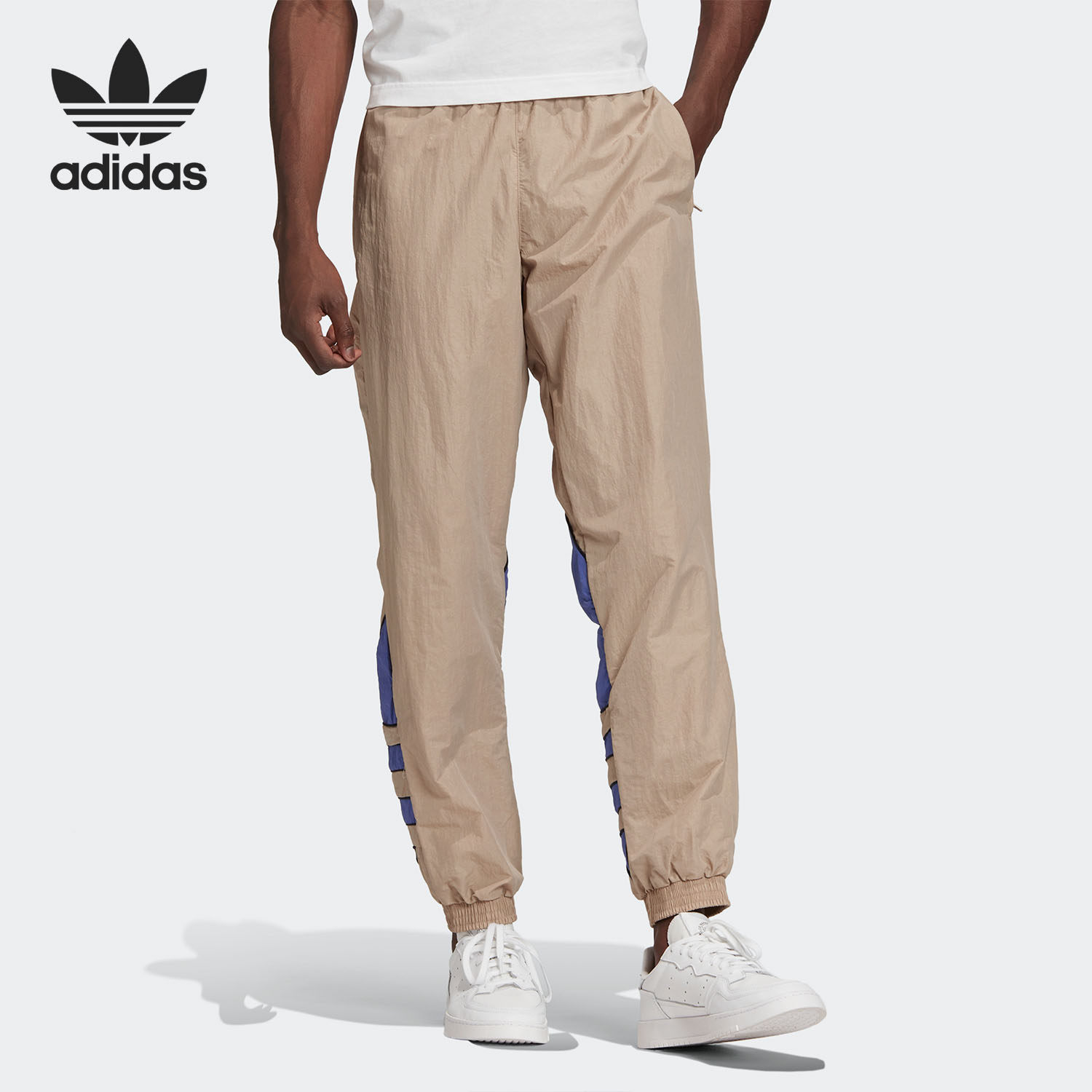 Adidas/阿迪达斯正品三叶草男子大Logo 梭织休闲运动长裤 GE0816