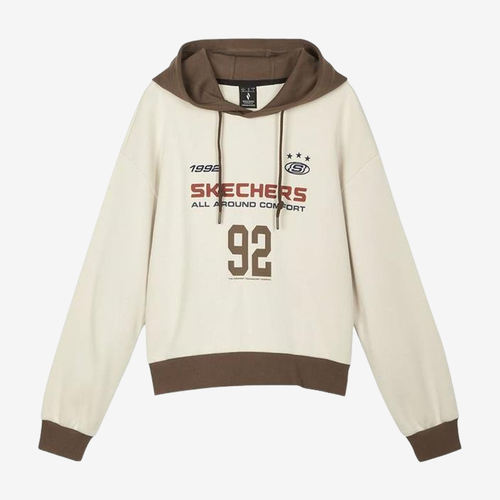 Skechers斯凯奇正品女款字母数字连帽长袖卫衣L424W064-021J