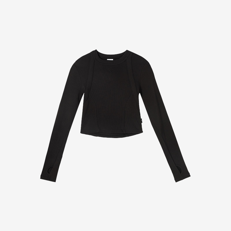 Puma/彪马正品2024新款女士针织修身运动长袖T恤627754-01