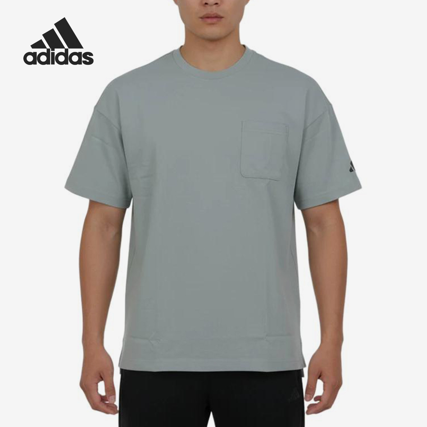 Adidas/阿迪达斯官方正品新款男灰绿色运动休闲圆领短袖T恤KF1332