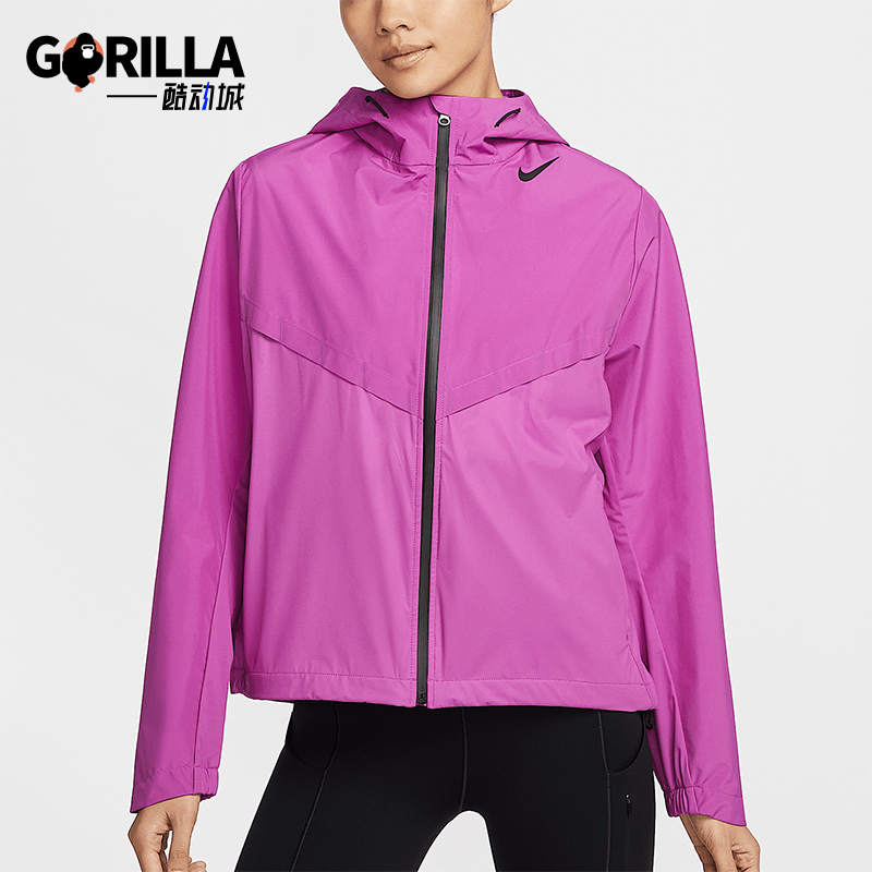 耐克女士连帽拒水短款跑步外套