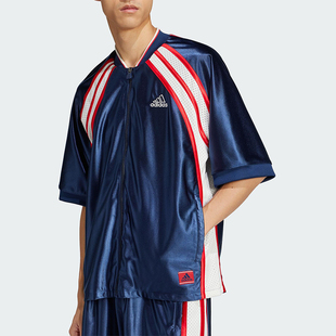 阿迪达斯正品 拼接宽松休闲短袖 2025春季 男士 JD5410 新款 Adidas