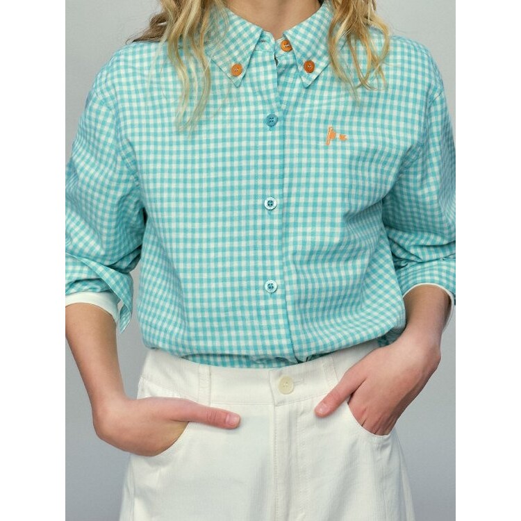 童装2026春新款格纹棉麻长袖衬衫女童学院风撞色绣花上衣洋气