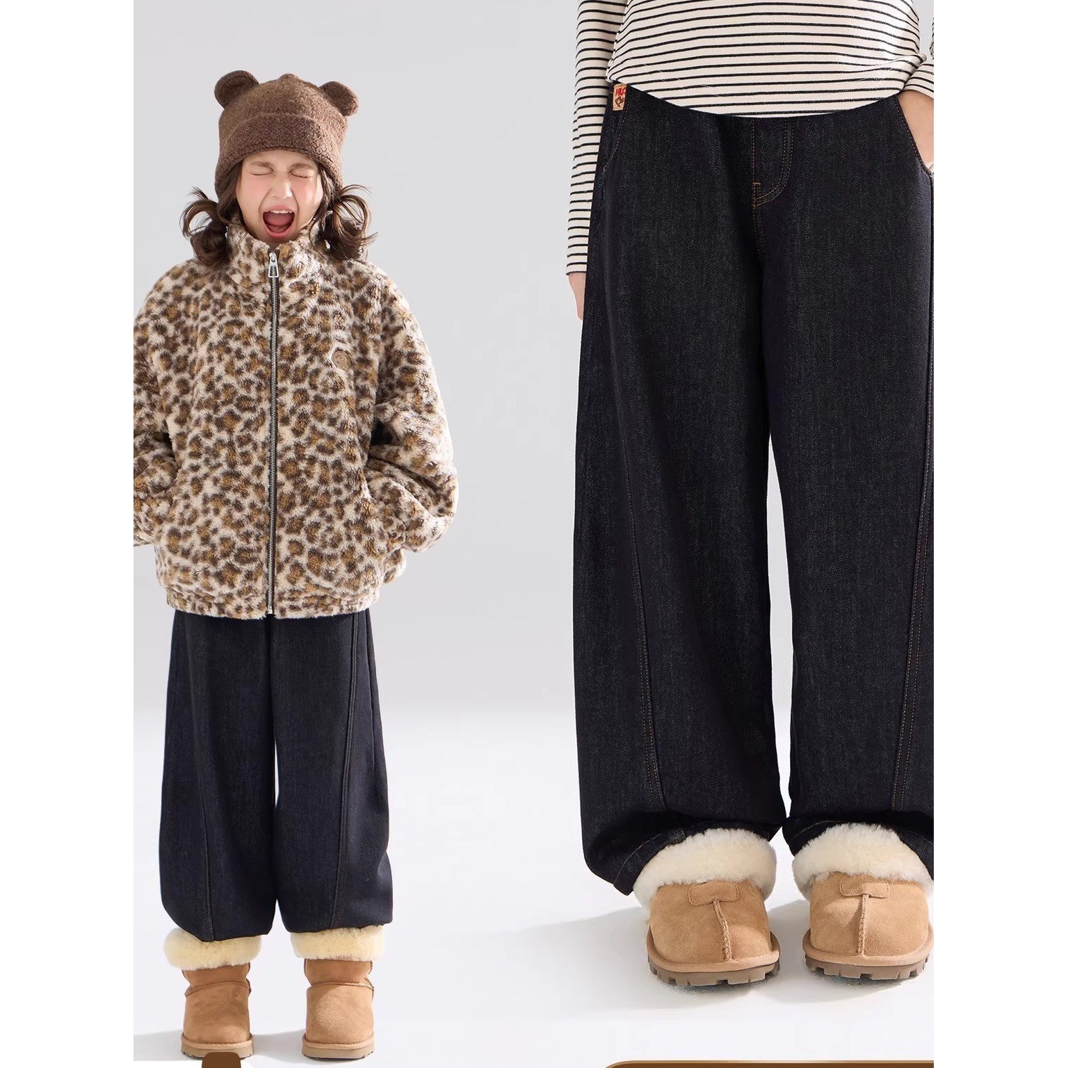 【毛绒小熊】女童加绒弯刀牛仔裤2025冬季新款时尚百搭保暖裤子,童装/婴儿装/亲子装,儿童牛仔裤,淘宝优惠券,粉丝福利购,淘宝优惠卷