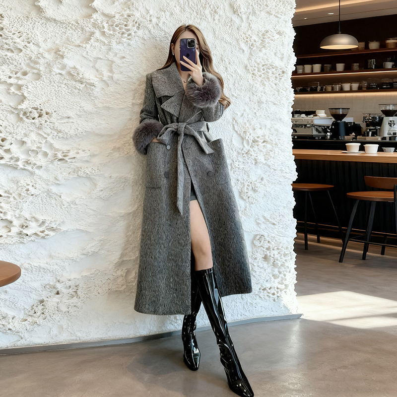 冬季小香风名媛高级感西装领女宽松显瘦长款呢子大衣保暖外套