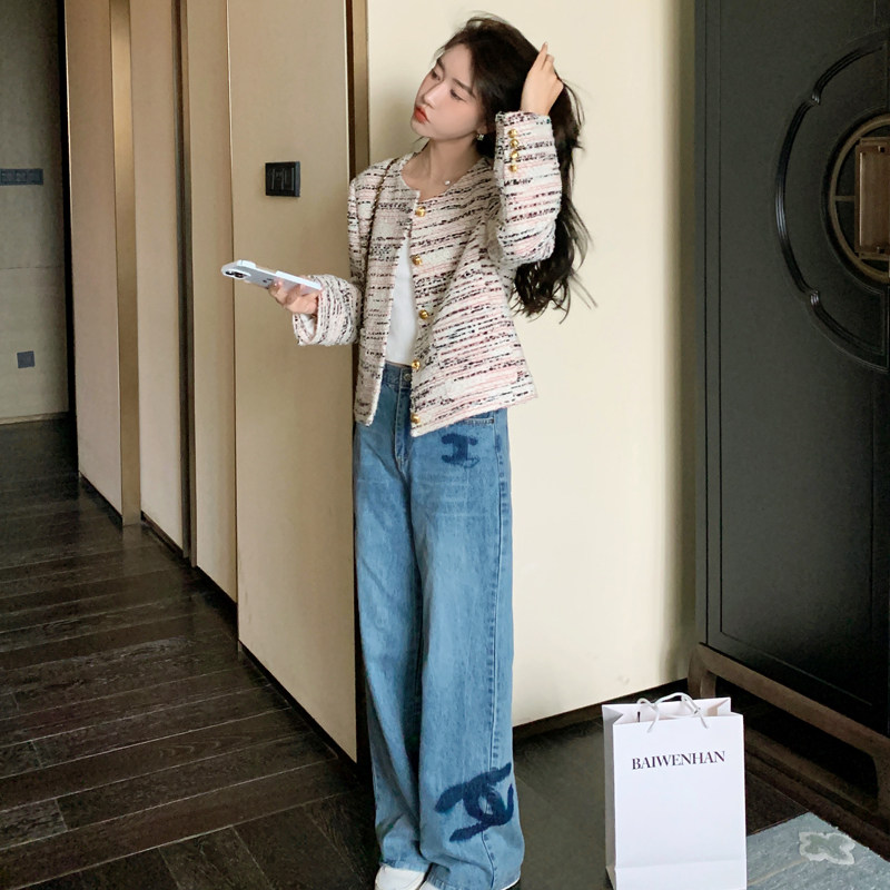 法式名媛粉色小香风外套女2023春秋新款小个子气质高端粗花呢上衣,女装短外套,浙宝267