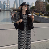 黑色马甲条纹两件套连衣裙女2023夏季新款法式气质别致卫衣裙套装，女装套装/套裙，浙宝267