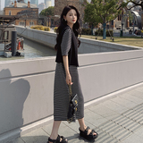 黑色马甲条纹两件套连衣裙女2023夏季新款法式气质别致卫衣裙套装，女装套装/套裙，浙宝267