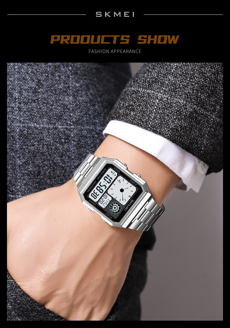 thumbnail for SKmei small rectangle five sets of alarm clock luminous countdown hourly time calendar week men's electronic watch 2353