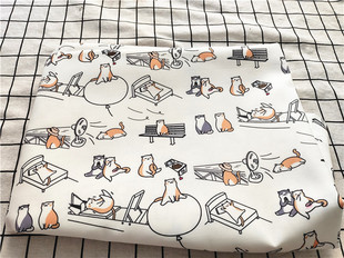 卡通布料细帆布印花手工diy面料沙发套布料包包宿舍桌布简约黄猫