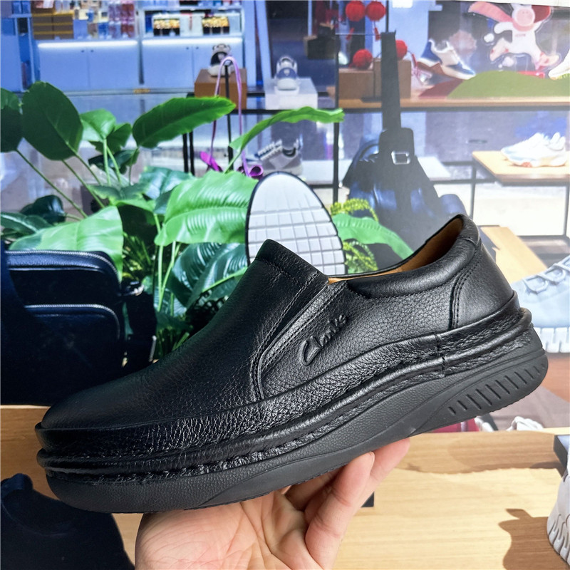 clarks其乐男鞋新款耐磨商务厚底宽楦气垫王舒适套脚牛皮鞋爸爸鞋