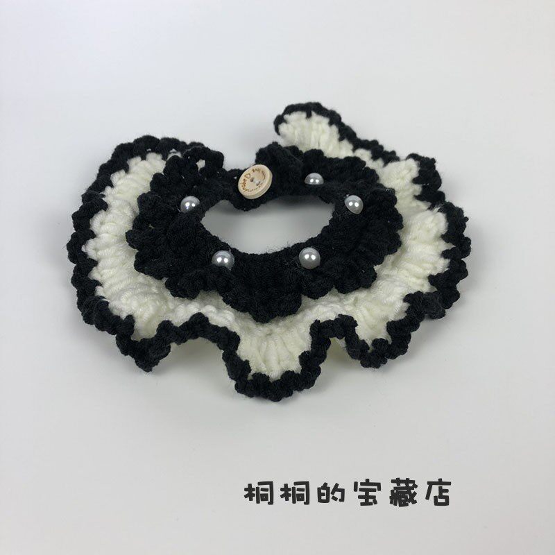 手工立体赫本黑白色珍珠圣诞球百褶毛线编织围脖项圈饰品拍照道具