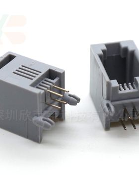 RJ11电话配件插座网络插口灰色无边4P4C90度616PCB插座4针母座10