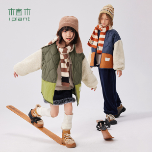 拼色仿羊羔绒绗棉男童棉服冬儿童厚外套 植木童装 秀场同款