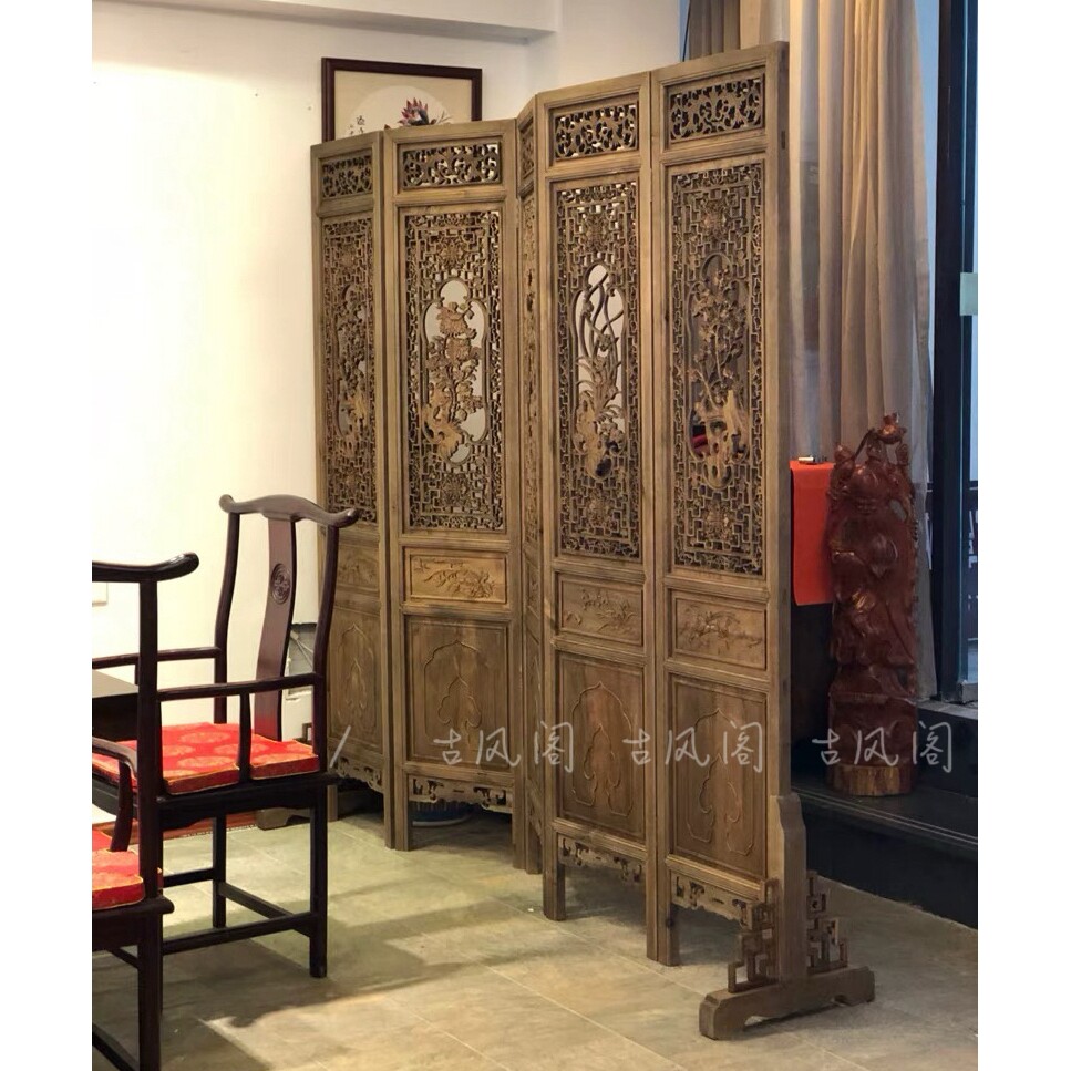 中式屏风隔断客厅实木做旧移动折屏雕花折叠屏风酒店办公室玄关