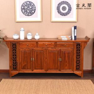 明清古典仿古家具 中式实木玄关鞋柜 榆木铜钱储物柜餐边柜