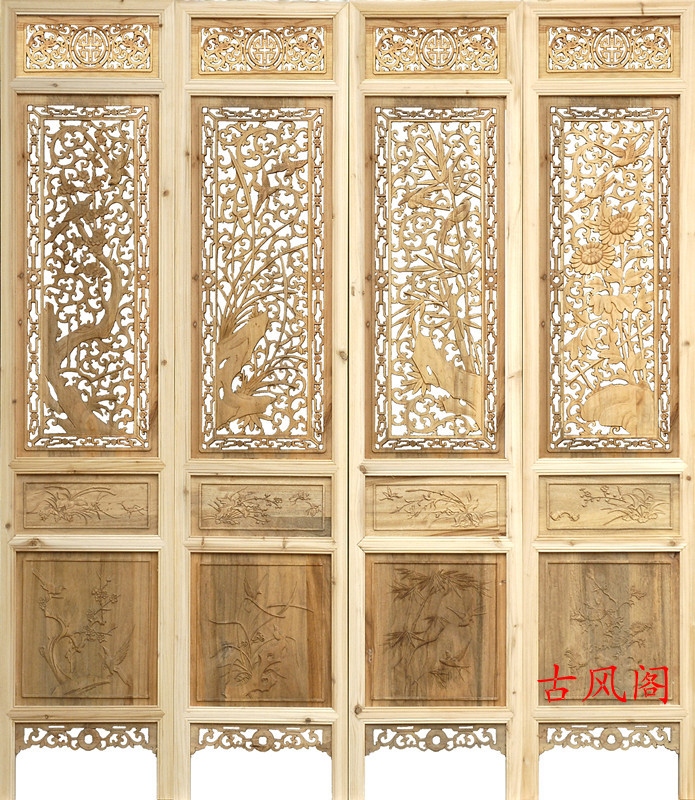 仿古屏风隔断 梅兰竹菊折屏 中式实木镂空酒店办公室客厅木雕屏风