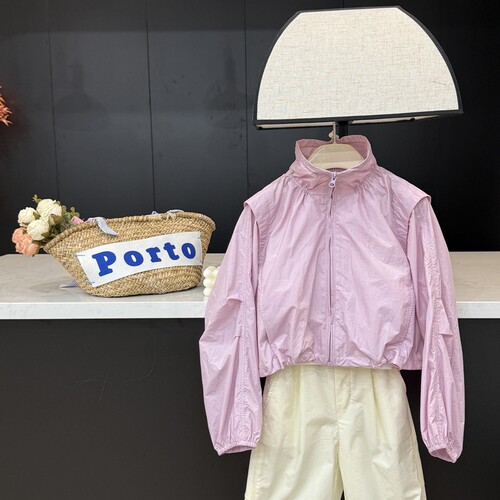 leomama【一眼沦陷】女童纯色立领防晒衫夏季时尚简约百搭外套