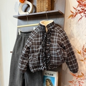 25新款 女童格纹花边外套秋冬季 洋气加厚棉服 巴恩风 leomama