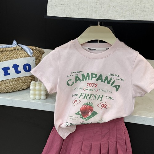 leomama女童草莓印花短袖夏季新款儿童韩版套头半袖洋气上衣t恤