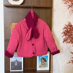 leomama女童围脖棉服2025冬装新款中大童洋气时尚加厚保暖棉袄