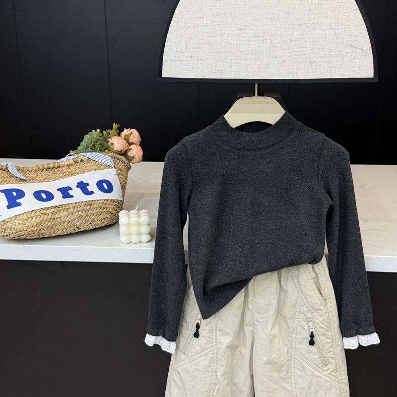 leomama女童半高领长袖T恤秋冬儿童打底衫2025新款中大童内搭衣服