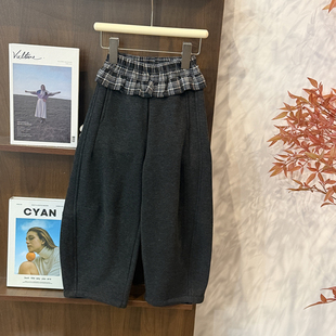 leomama女童加绒裤子冬季洋气木耳边休闲裤一体绒加厚保暖阔腿裤