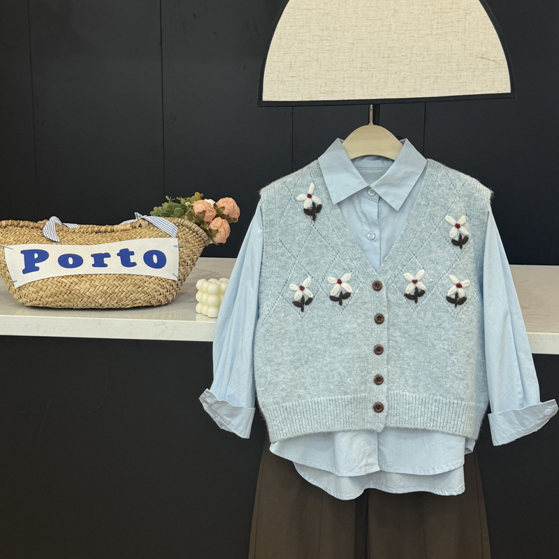 leomama女童针织毛衣马甲背心秋季款时尚百搭叠穿儿童马甲针织衫