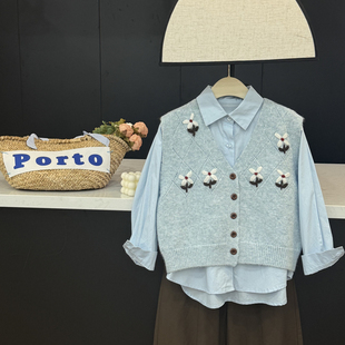 leomama女童针织毛衣马甲背心秋季款时尚百搭叠穿儿童马甲针织衫