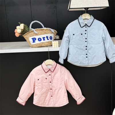 Leomama童装女童棉服加棉外套2024秋冬儿童保暖棉袄纯棉夹棉衬衫