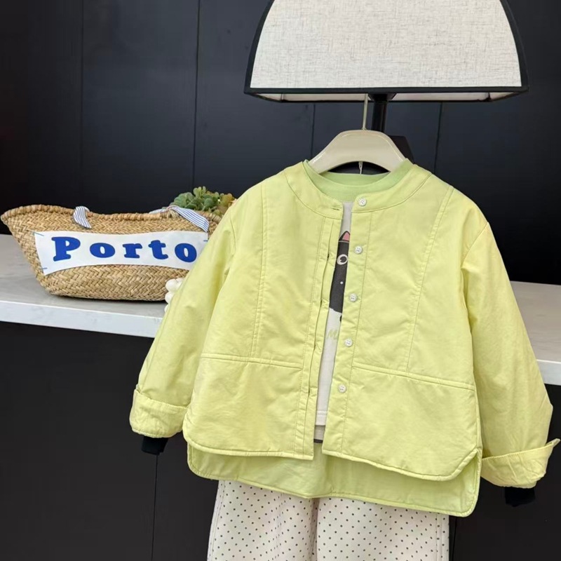 leomama女童柠檬黄夹棉衬衫25新款儿童洋气棉服宝宝纯棉韩版上衣