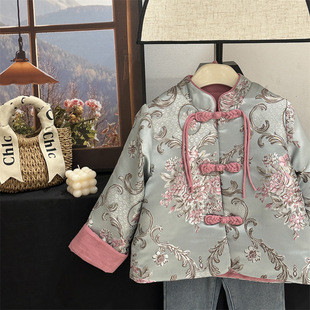 复古盘扣棉服加绒外套 女童改良汉服冬拜年服儿童新中式 真国色