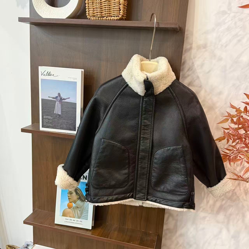 leomama女童皮衣外套秋冬季新款小女孩冬装儿童加绒加厚pu皮夹克