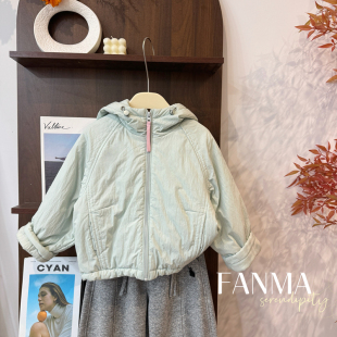leomama女童冬季夹棉外套 中大童宽松抽绳下摆儿童秋冬保暖棉服