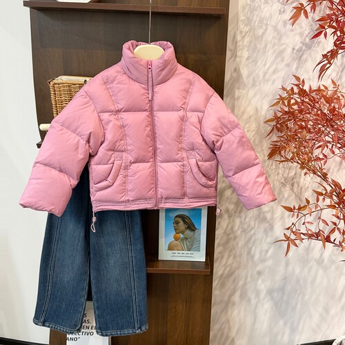 leomama女童25新款羽绒服立领白鸭绒冬季加厚泡芙面包服保暖外套