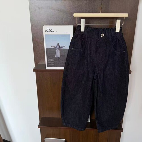 leomama女童裤子儿童阔腿牛仔裤春装2026新款长裤大童洋气弯刀裤