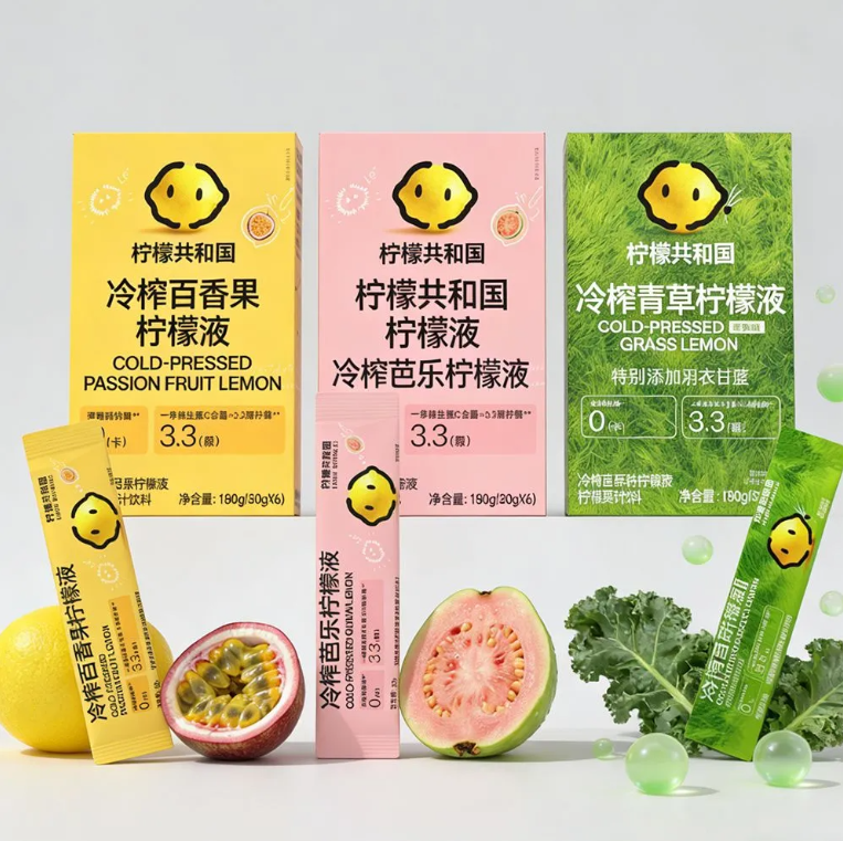 柠檬共和国袋装柠檬液果汁饮料青草味果蔬汁饮料芭乐西梅柠檬液