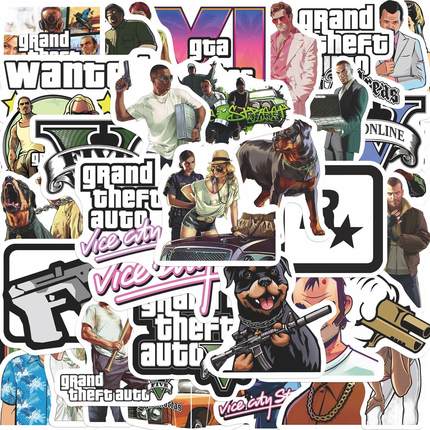 50张侠盗猎车GTA游戏涂鸦贴纸防水笔记本电脑汽车拉杆箱水杯贴纸