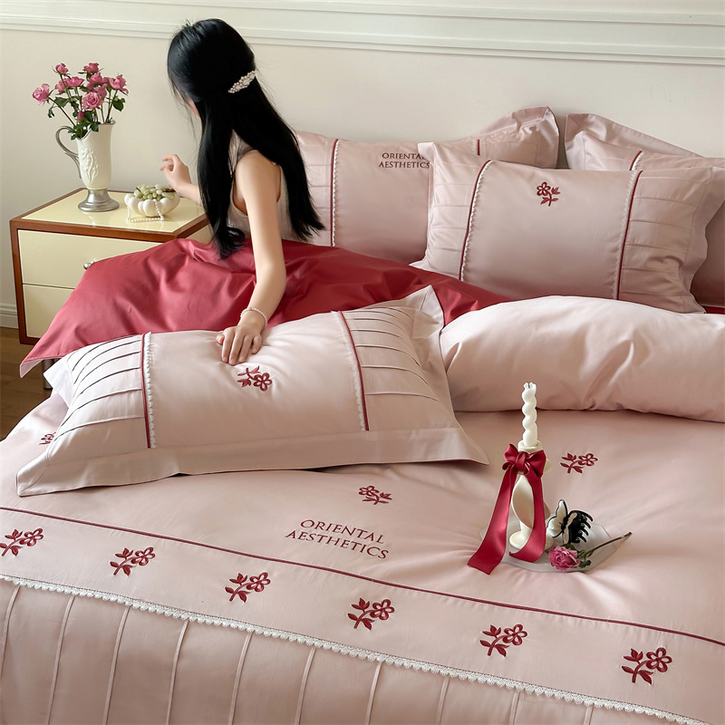 100s全棉贡缎司马棉蕾丝四件套