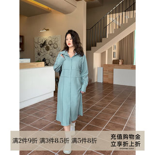 DM100微胖mm大码女装2023年秋冬新款显瘦通勤百搭修身衬衫连衣裙