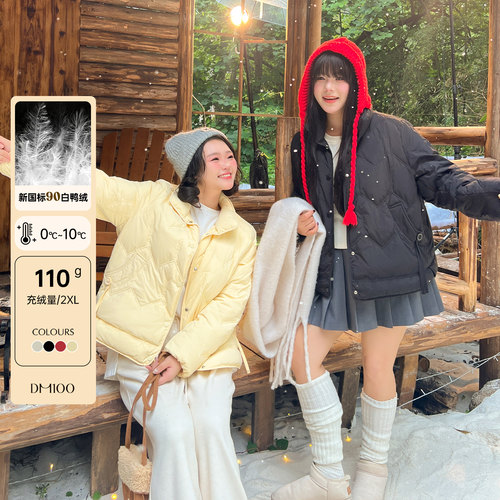 DM100大码百分百微胖mm女装冬季保暖舒适立领短款加厚羽绒服外套